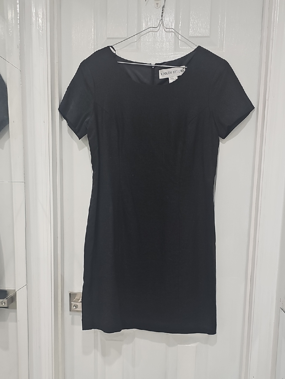 Black Fully Lined Short Sleeve Sheath Mini Dress
